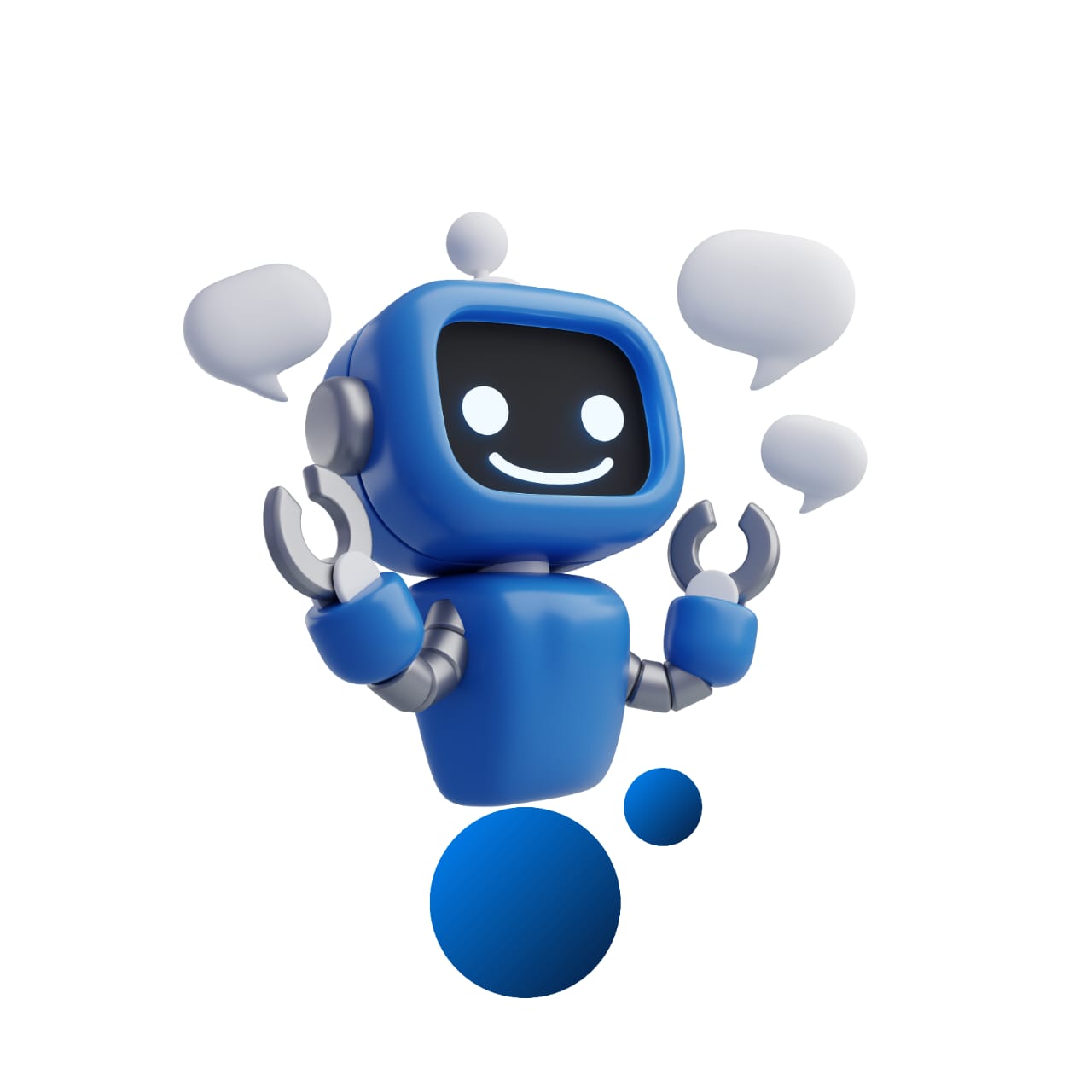 Blue communication robot with speech bubbles