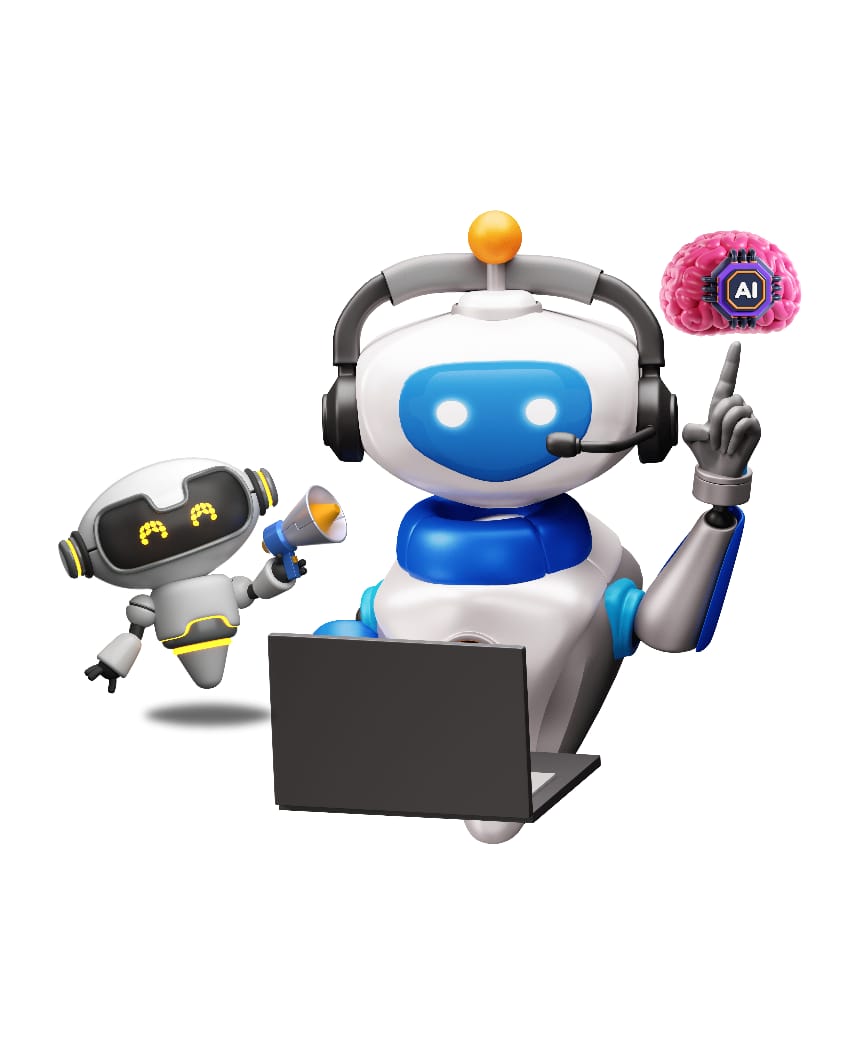 Andepirki AI Robot with headphones working at computer